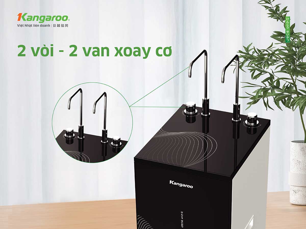 Máy lọc nước nóng lạnh Kangaroo Hydrogen KG10A68 trang bị 2 vòi – 2 van xoay cơ